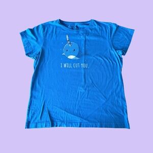 Y2K TeeTurtle "I Will Cut You" Narwhal Graphic T-Shirt Blue Scene #17